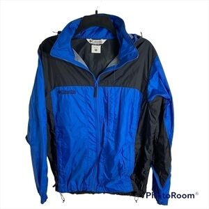 Columbia Rain Coat Light Jacket Small Men’s Blue Black Packable Full Zip Hooded